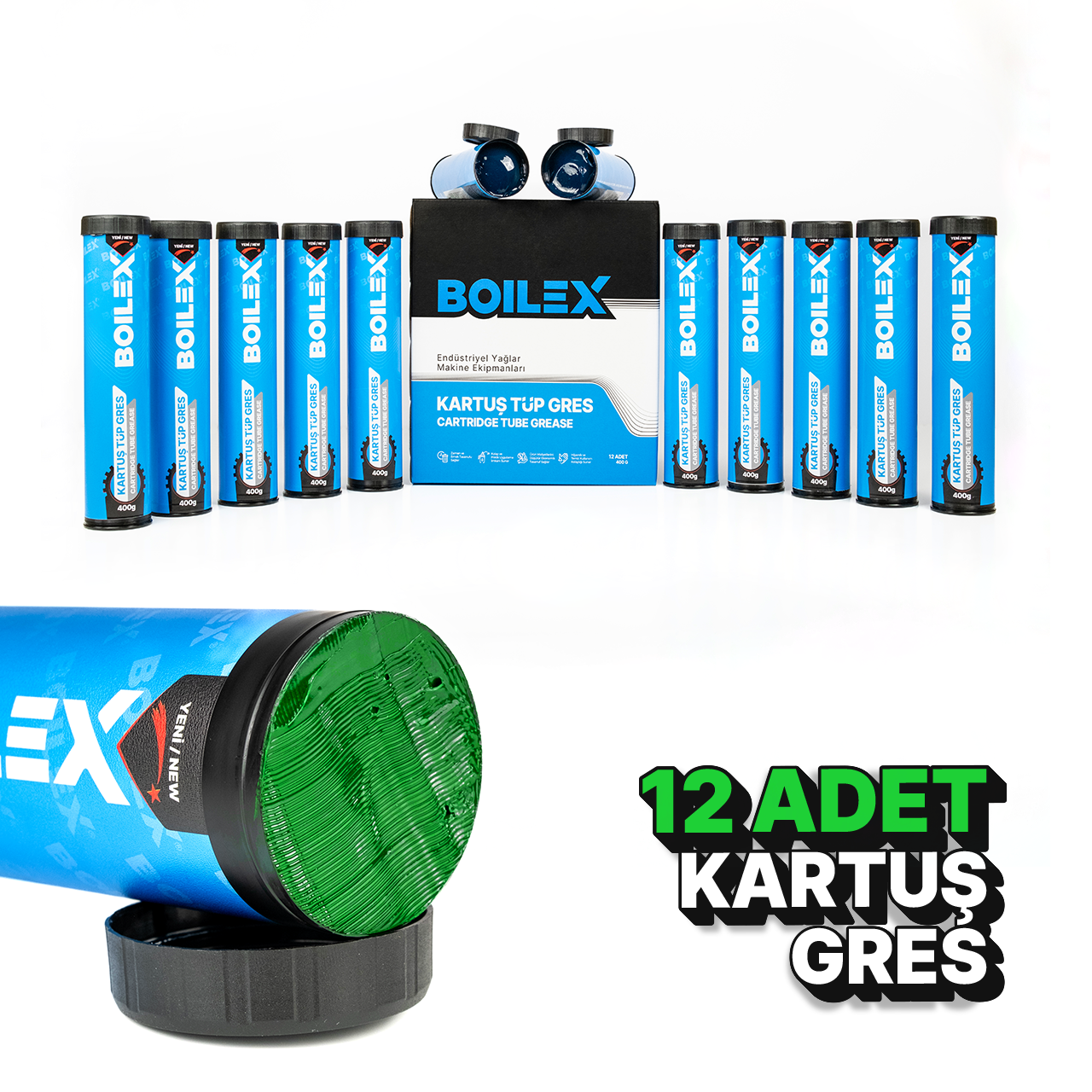 Genel Amaçlı Kartuş Gres Kauçuklu – Yeşil 12 Adet x 400 gr